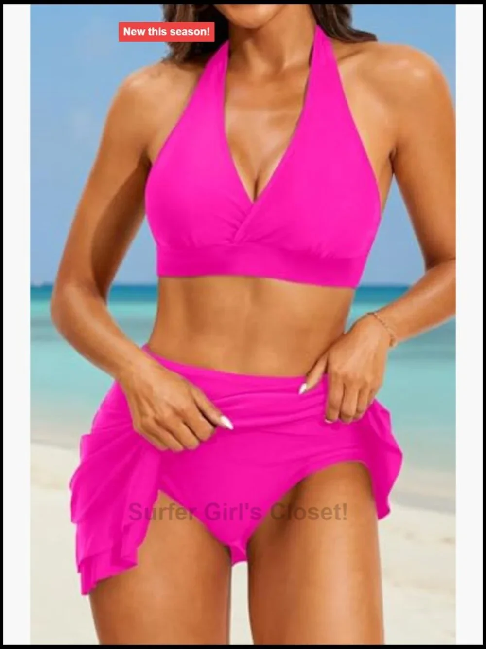 High Waisted Bikini with Skirt Two Piece Swimsuit Tummy Control Halter Bathing